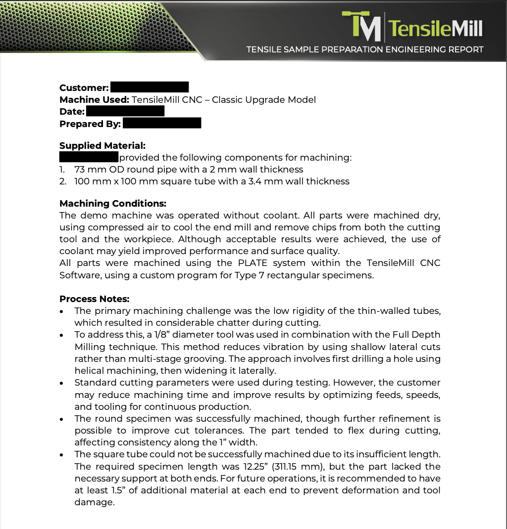 CNC Mini Sample Report